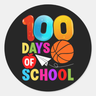 100th Day Student Boys Girls Bysketbyll 100 Days O Classic Round Sticker