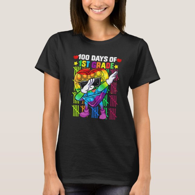 100th Days Of 1st Grade Dabbing Colourful Fidget T T-Shirt (Front)