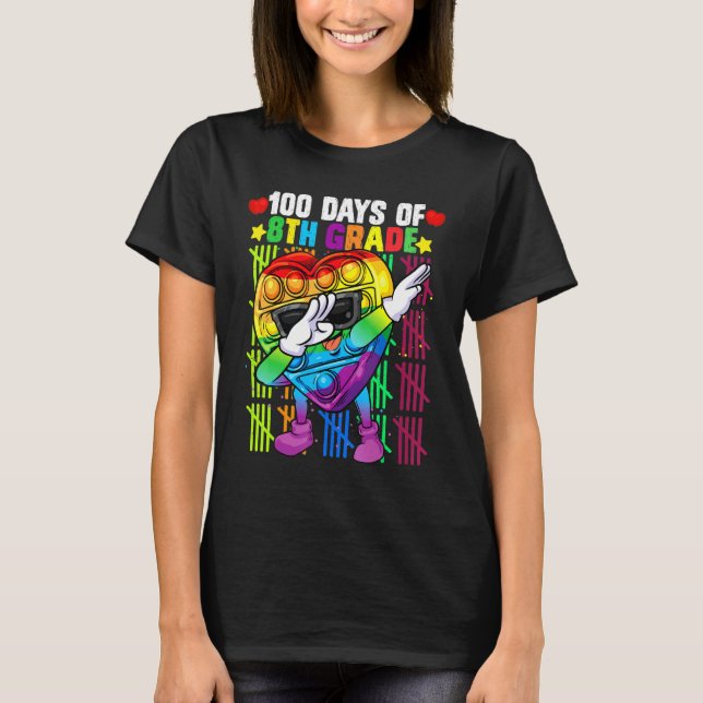 100th Days Of 8th Grade Dabbing Colourful Fidget T T-Shirt (Front)