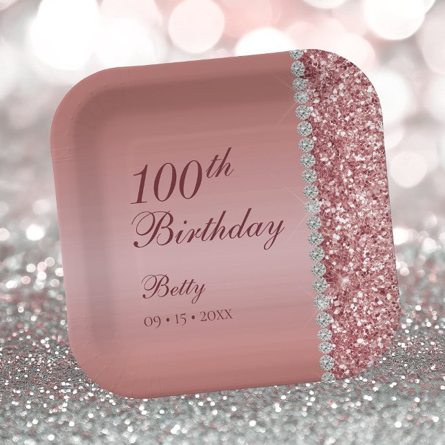 100th Elegant Rose Gold Birthday Paper Plate (Creator Uploaded)