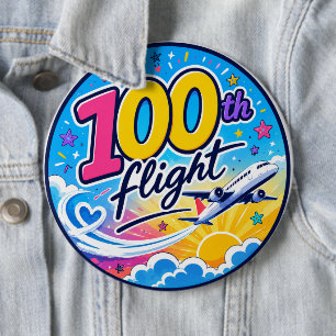 100th flight colourful aeroplane travel souvenir 6 cm round badge