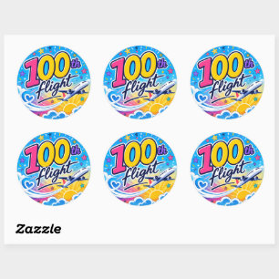 100th flight colourful aeroplane travel souvenir classic round sticker