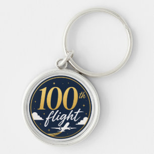 100th flight gold aeroplane travel souvenir key ring