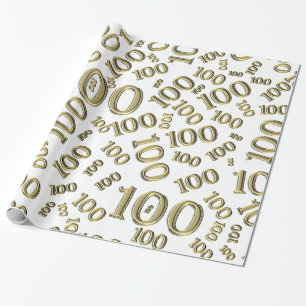 100th Gold/White Random Number Pattern Large Wrapping Paper