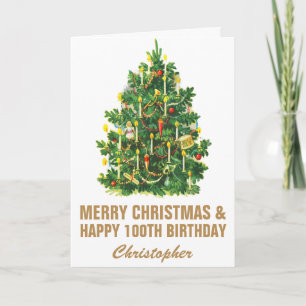100th Happy Birthday and Merry Christmas Tree Card