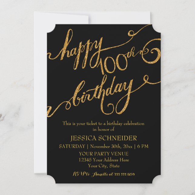 100th, Hundredth Birthday Party Celebration Invitation (Front)