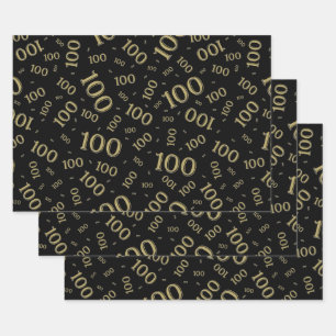 100th Modern Black/Gold Random Number Pattern Wrapping Paper Sheet