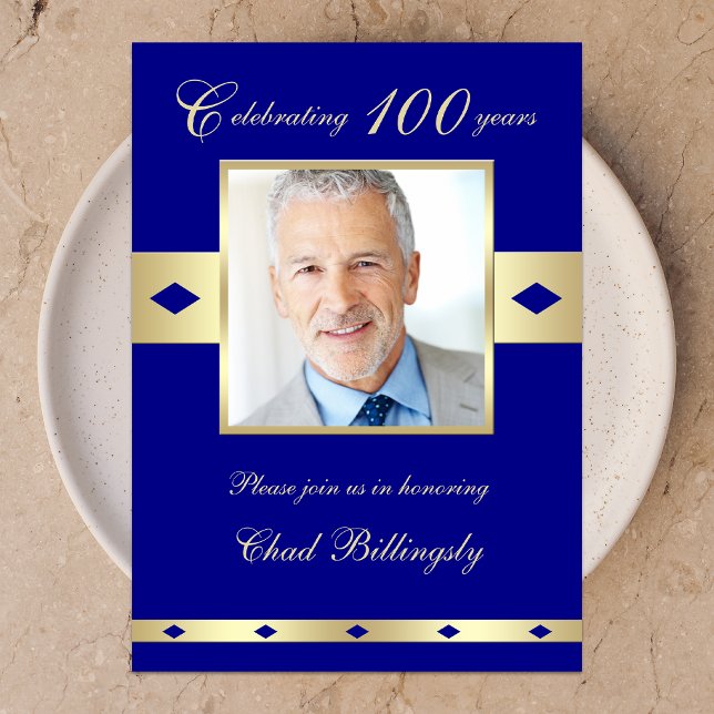 100th Photo Birthday Party Invitation Navy (Creator Uploaded)