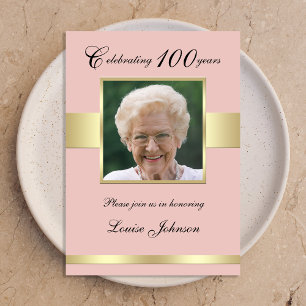 100th Photo Birthday Party Rose Gold Invitation