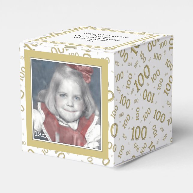 100th Photo Keepsake Gold/White  Number Pattern Favour Box (Front Side)