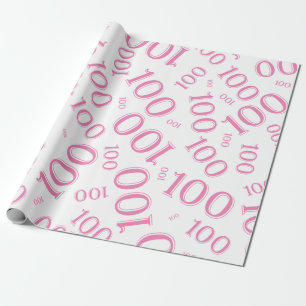 100th Pink/White Random Number Pattern Large Wrapping Paper