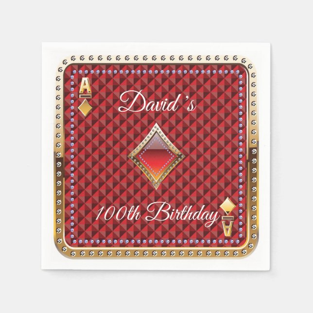 100th Poker Playing Card Casino Birthday Napkins (Front)