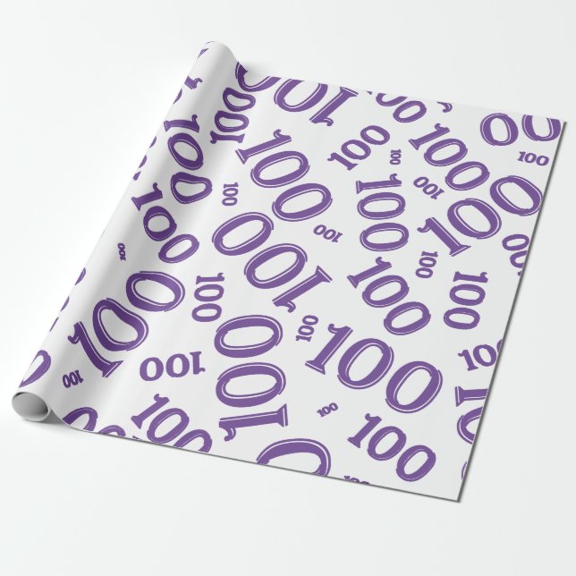 100th Purple/White Random Number Pattern Large Wrapping Paper (Unrolled)