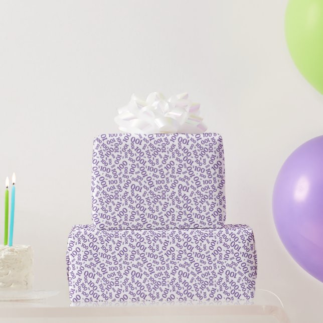 100th Purple/White Random Number Pattern Small Wrapping Paper (Party Gifts)