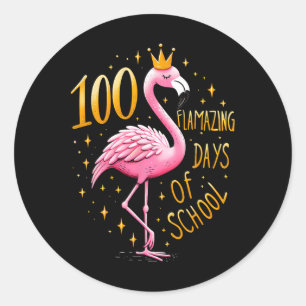 100th School Day 100 Flaming School Days Flamingo Classic Round Sticker
