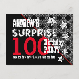 100th Surprise Birthday Save the Date Diagonal W74 Announcement Postcard