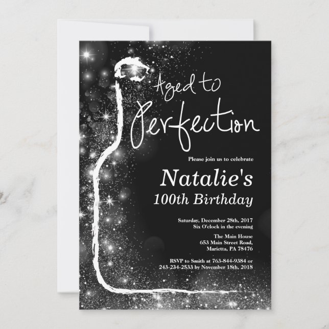 100th Wine Birthday Invitation. Aged to Perfection Invitation (Front)