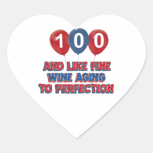 100th year birthday designs heart sticker