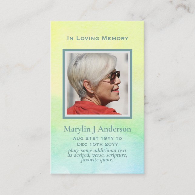 100x Arty Peach Orange PHOTO Prayer Memorial Card (Front)