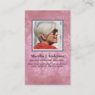 100x Elegant Pink Damask PHOTO Prayer Memorial  Business Card