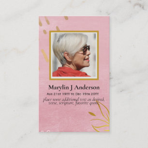 100x Elegant Pink Gold PHOTO Prayer Memorial Card