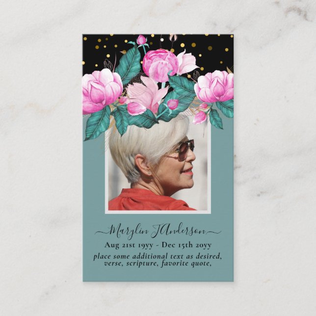 100x Pink Sage Floral PHOTO Prayer Memorial Card (Front)