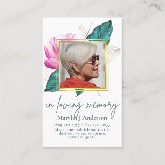 100x Pretty Floral PHOTO Prayer Memorial Card (Front)