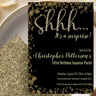 101 Birthday Surprise Party Invitation Gold Black