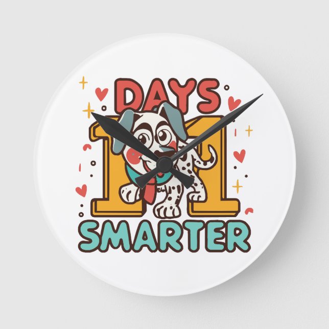 101 Days Smarter Dalmatian Dog Round Clock (Front)
