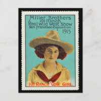 101 Ranch Cowgirl Poster Stamp #3, Panama-Pacific