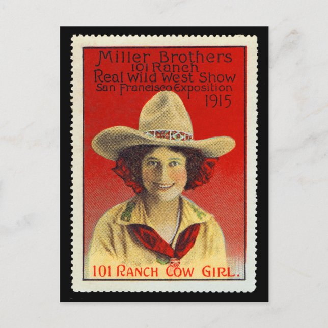 101 Ranch Cowgirl Poster Stamp #4, Panama-Pacific Postcard (Front)