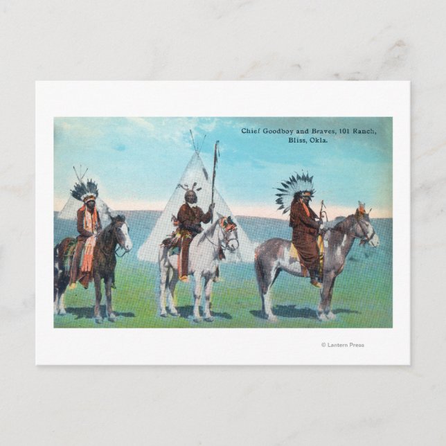 101 Ranch View of Chief Goodboy and Braves Postcard (Front)