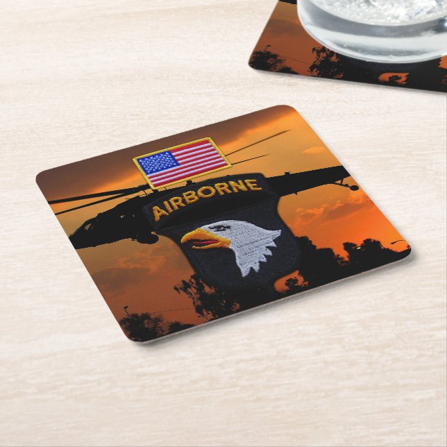 101st ABN Airborne Screaming Eagles Veterans LRRP Square Paper Coaster (Angled)