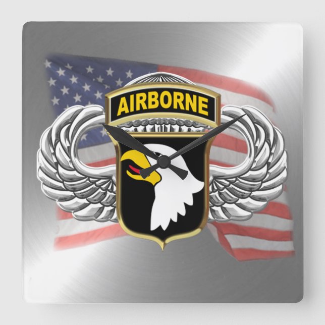 101st Airborne 10.75" Square Wall Clock (Front)