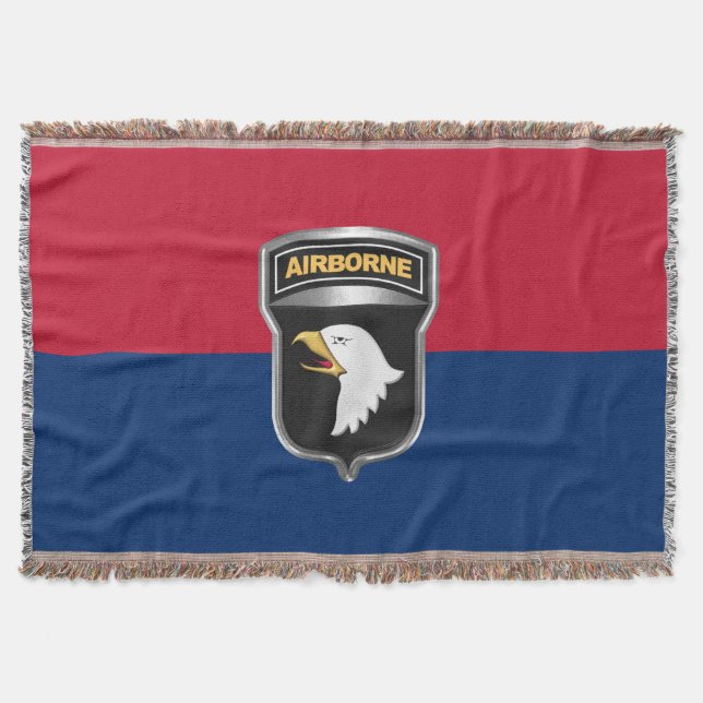 101st Airborne Div Iconic Silver Framed Designed Throw Blanket (Front)