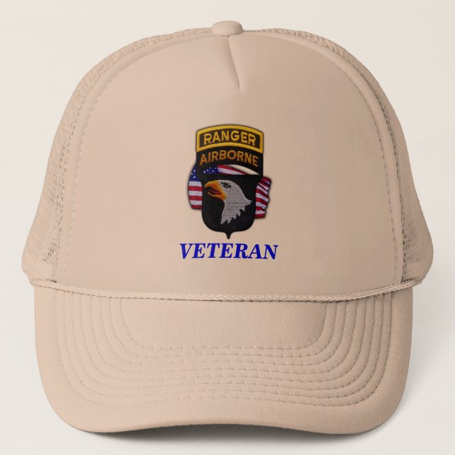 101st airborne division veterans vets vietnam iraq trucker hat (Front)