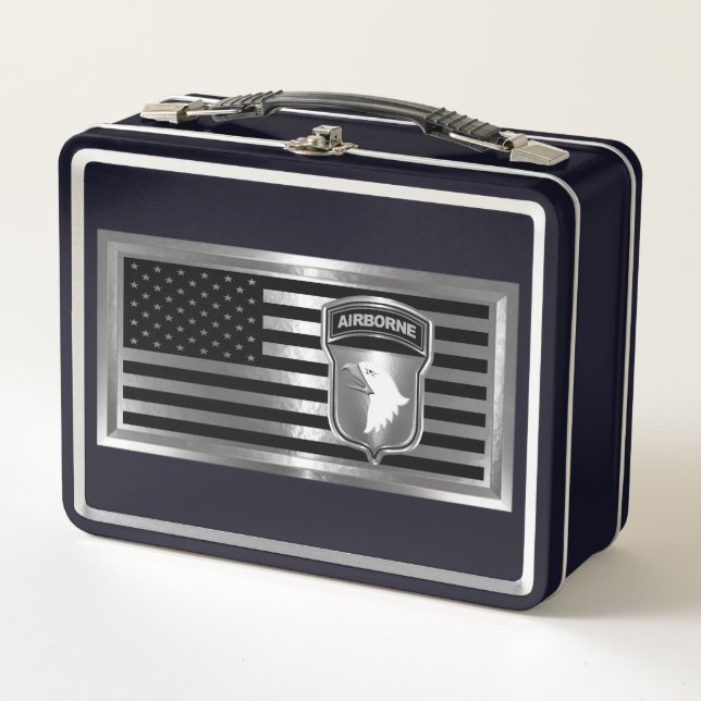 101st Airborne Division with American Flag Metal Lunch Box (Front)