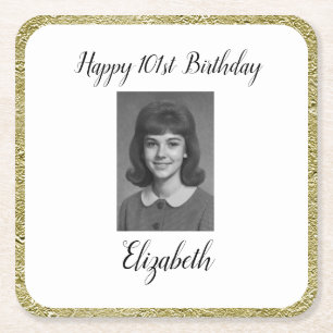 101st Birthday Coasters Custom Photo White Gold