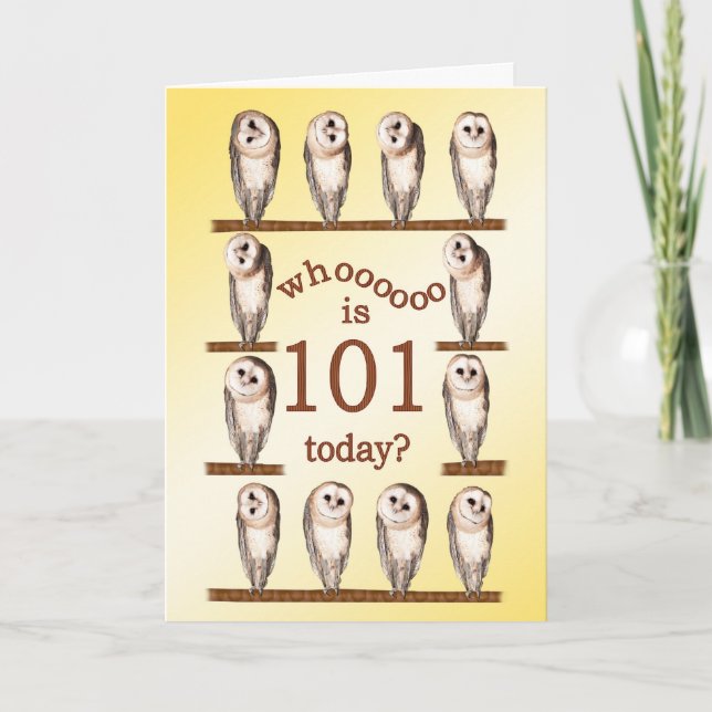 101st birthday, Curious owls card. Card (Front)