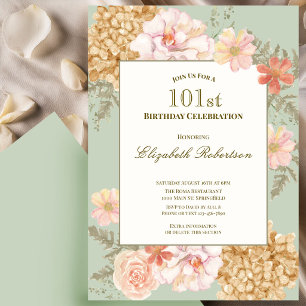 101st Birthday Invitation Autumn Color Floral Sage