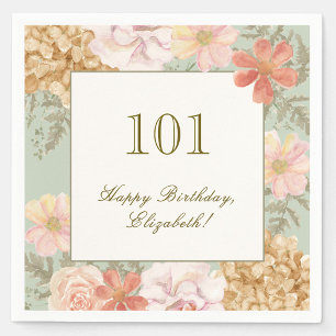 101st Birthday Napkin Autumn Colour Floral Sage
