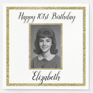 101st Birthday Napkins Custom Photo White Gold