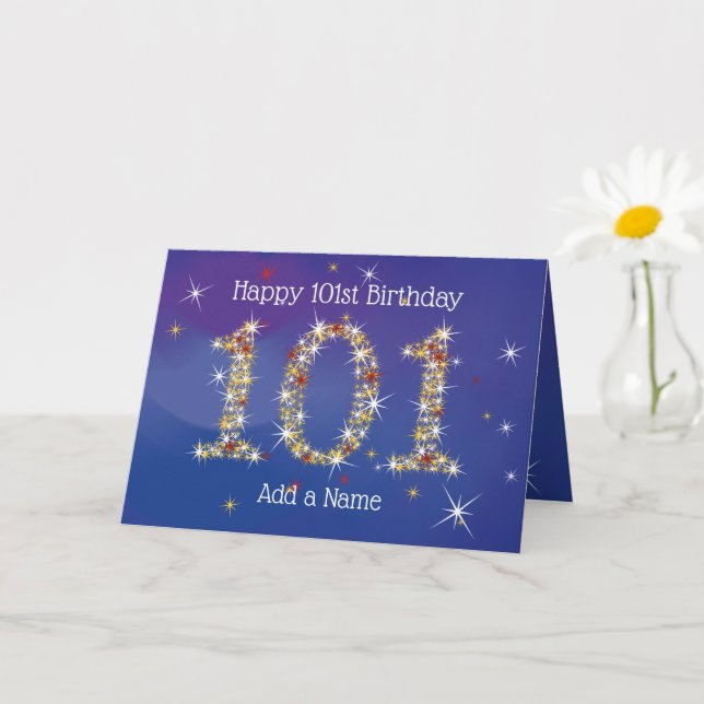 101st Birthday - Star Numbers - Blue - Age 101  Card (Small Plant)