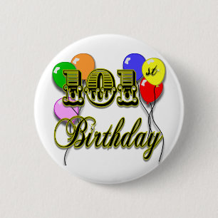 101st Birthday with Balloons 6 Cm Round Badge