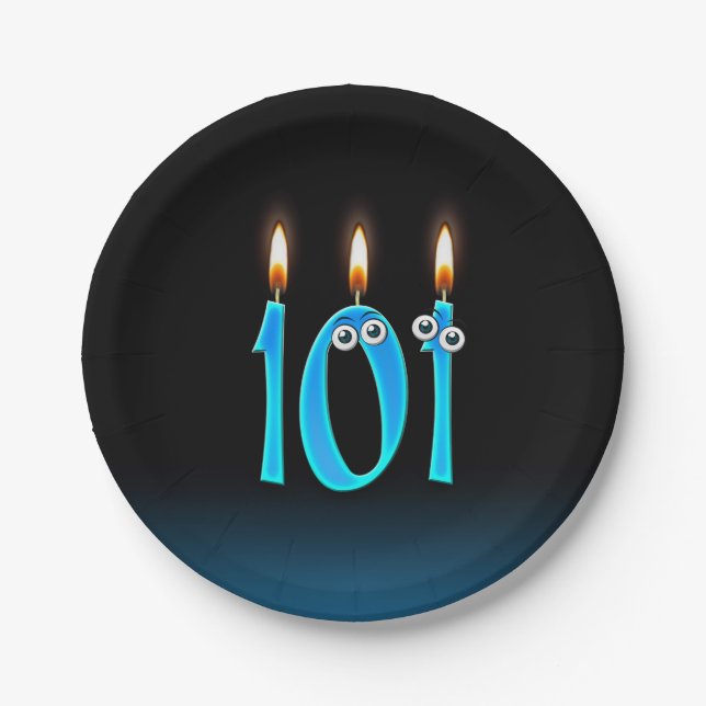 101st Birthday with lit candle numbers Paper Plate (Front)