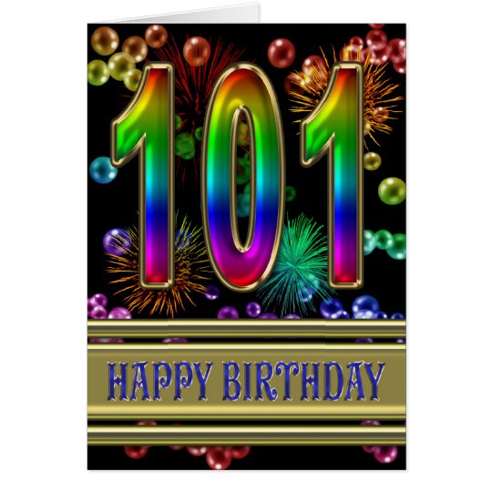 101st Birthday with rainbow bubbles and fireworks Card