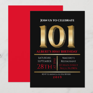 101th Birthday Gold Black Party Invitation