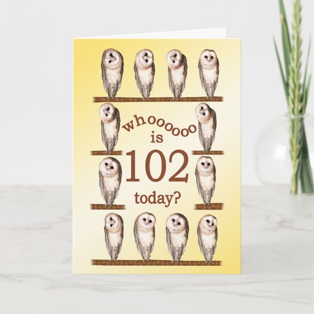 102nd birthday, Curious owls card. Card (Front)