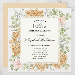 102nd Birthday Invitation in Elegant Autumn Colors