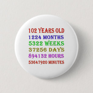 102nd  Birthday Milestones 6 Cm Round Badge